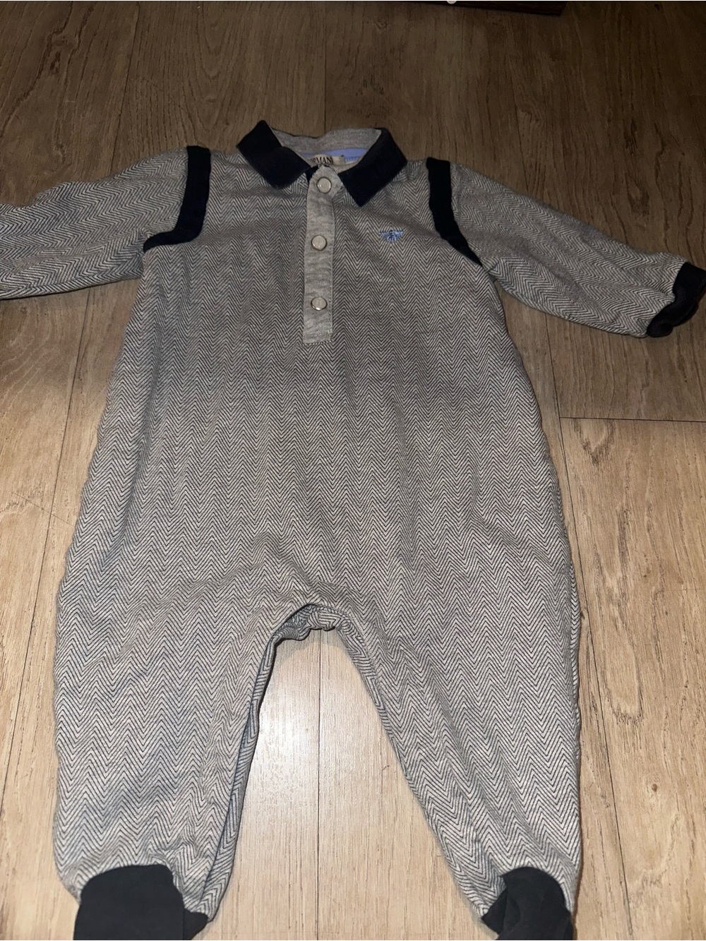 Giorgio Armani Gray Herringbone One-Piece with Navy Trim